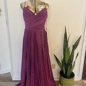 NEW WITH TAGS Cinderella Divine Purple Pleated Prom Dress Evening Gown